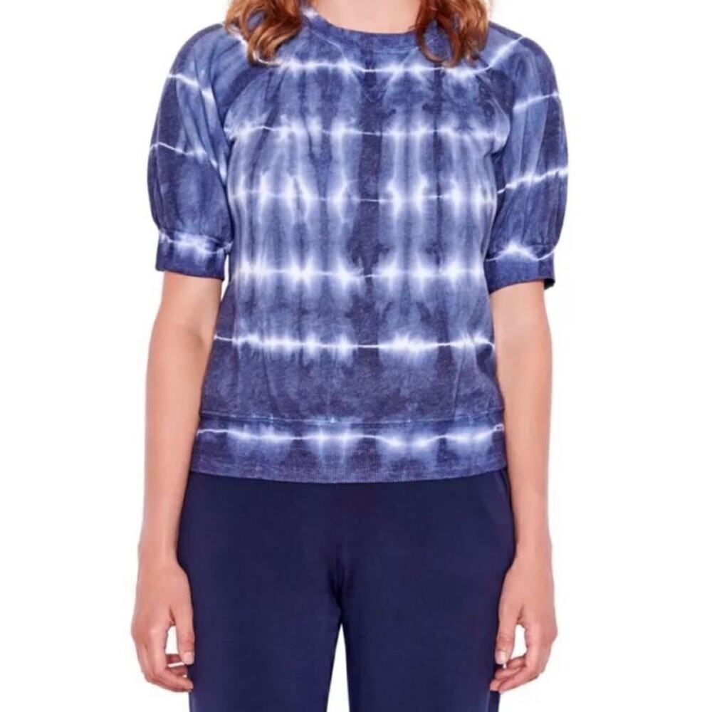 Sundry Tie Dye Puff Sleeve Raglan Sweatshirt In Navy White Size 2 Causal Spring